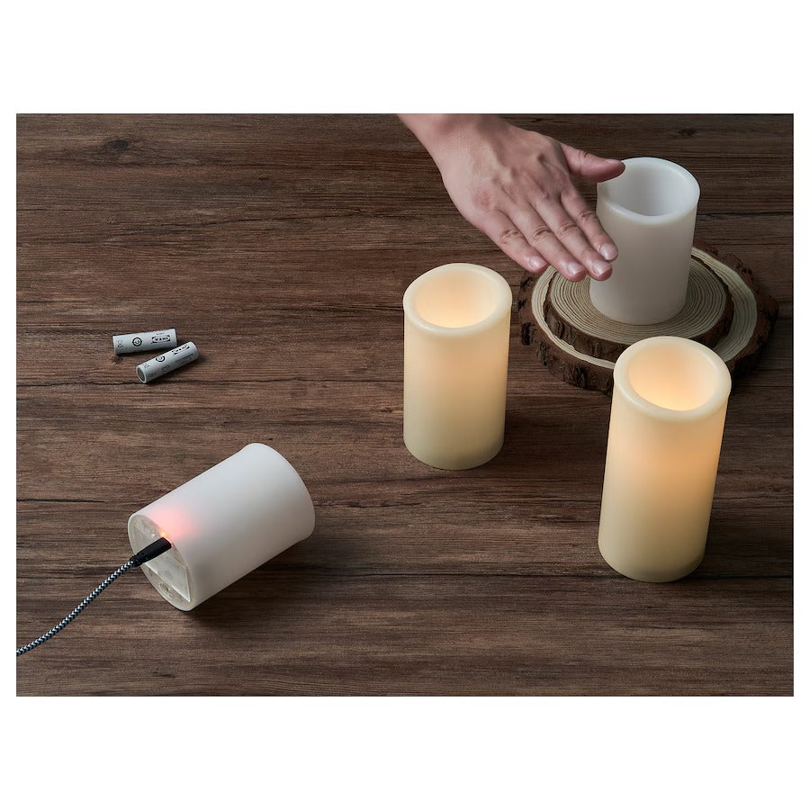 ÄDELLÖVTRÄD LED block candle, white/indoor, 14 cm