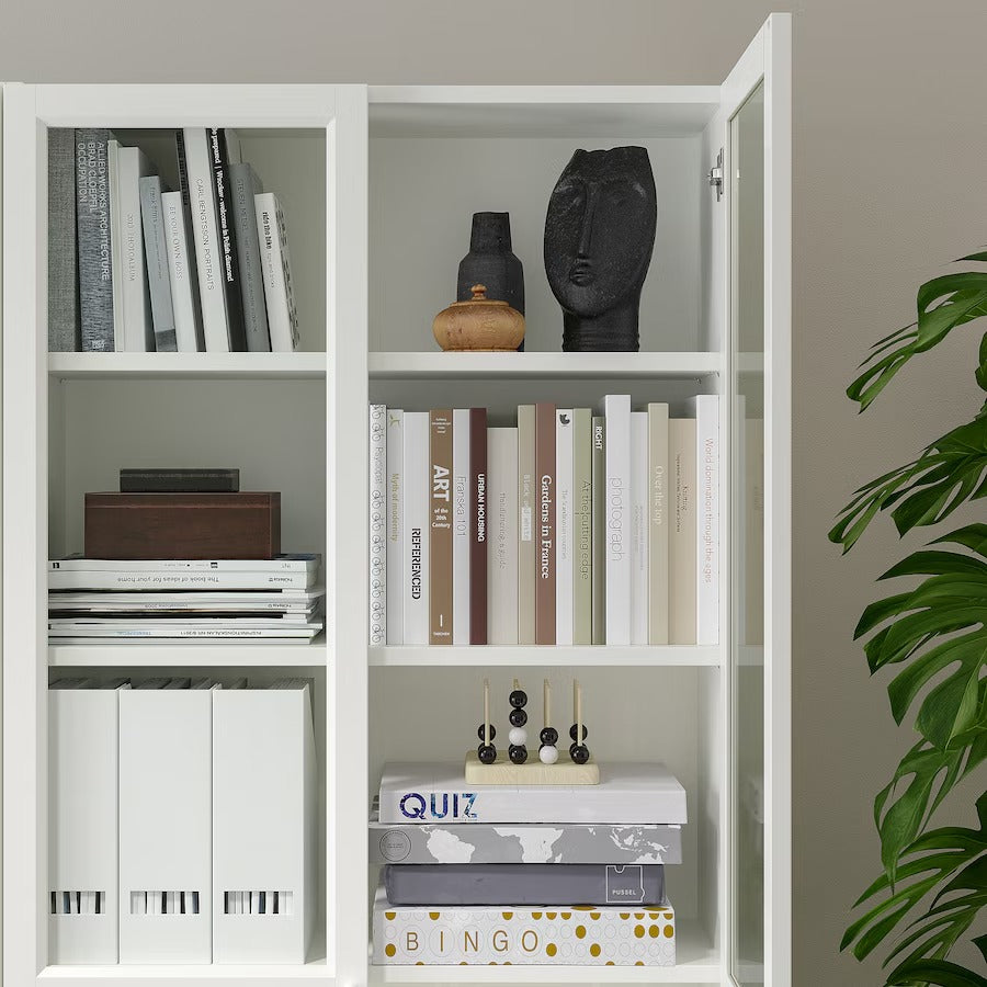 BILLY / OXBERG Bookcase with panel/glass doors, white, 80x30x202 cm