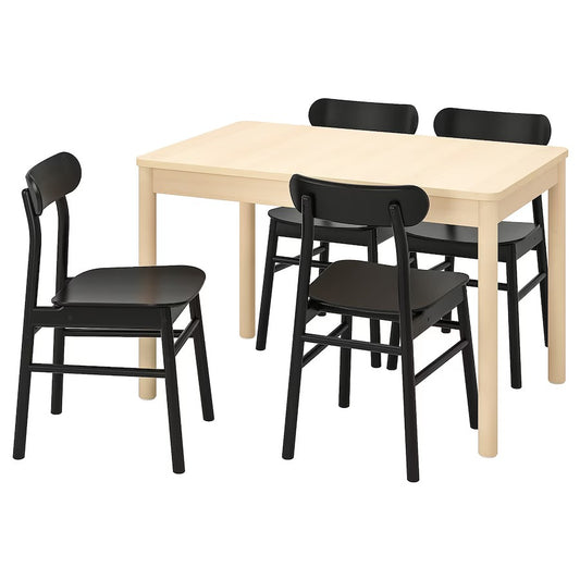 RÖNNINGE / RÖNNINGE Table and 4 chairs, birch/black, 118/173 cm