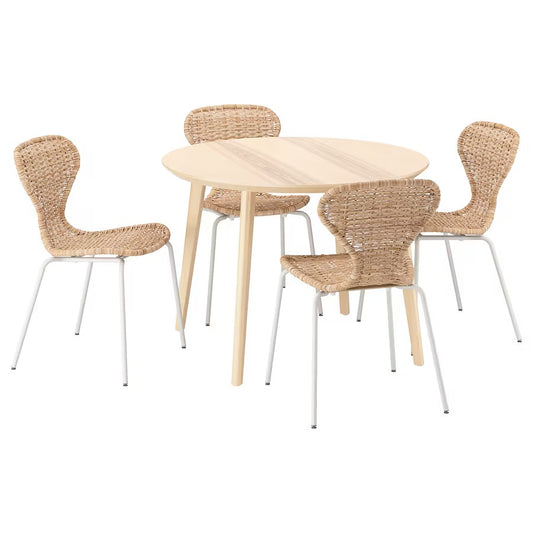 LISABO / ÄLVSTA Table and 4 chairs, ash veneer/rattan white, 105 cm