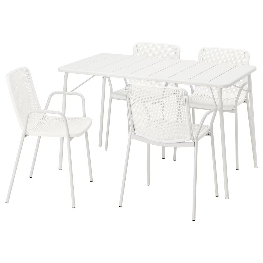 TORPARÖ Table+4 chairs w armrests, outdoor, foldable white/white, 130x74 cm