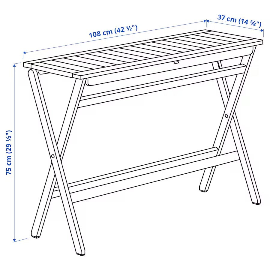 NÄMMARÖ Folding table, light brown stained, 108x37 cm