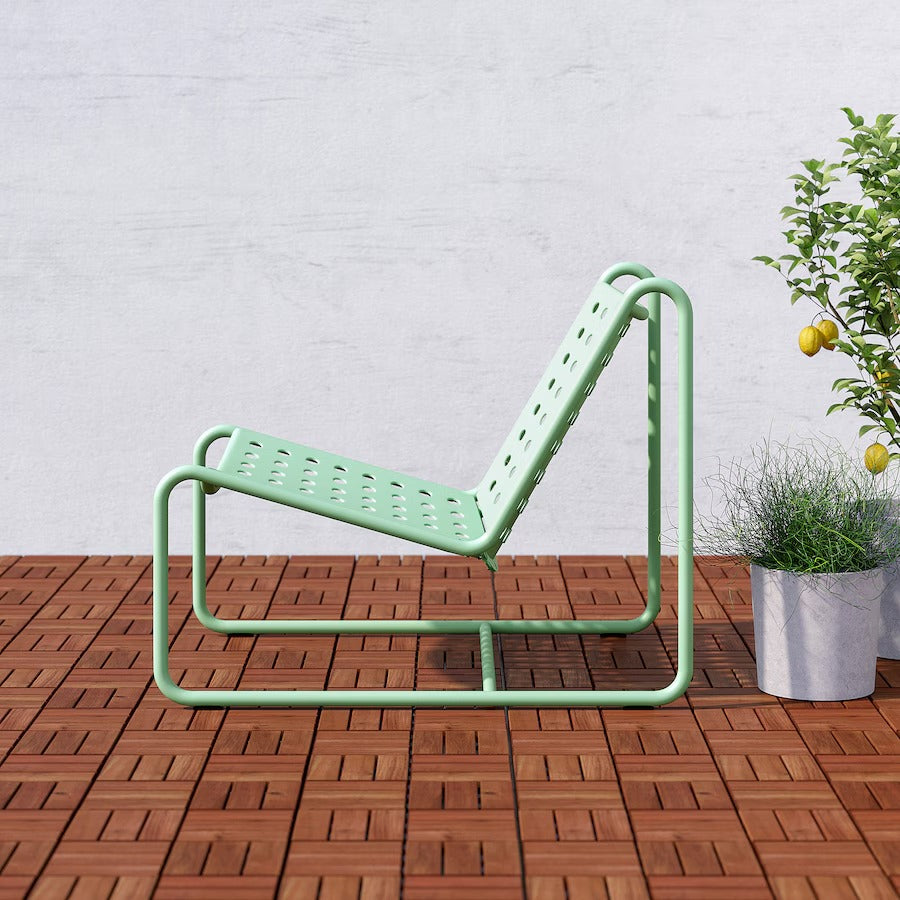 SKOGSÖN Easy chair, light green outdoor