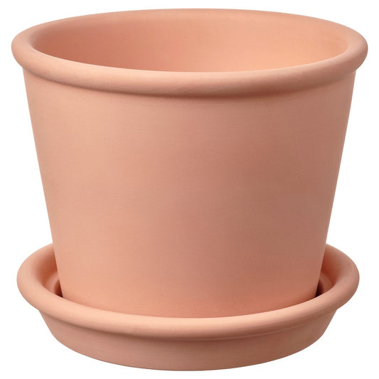 MUSKOTBLOMMA Plant pot with saucer, in/outdoor terracotta, 12 cm