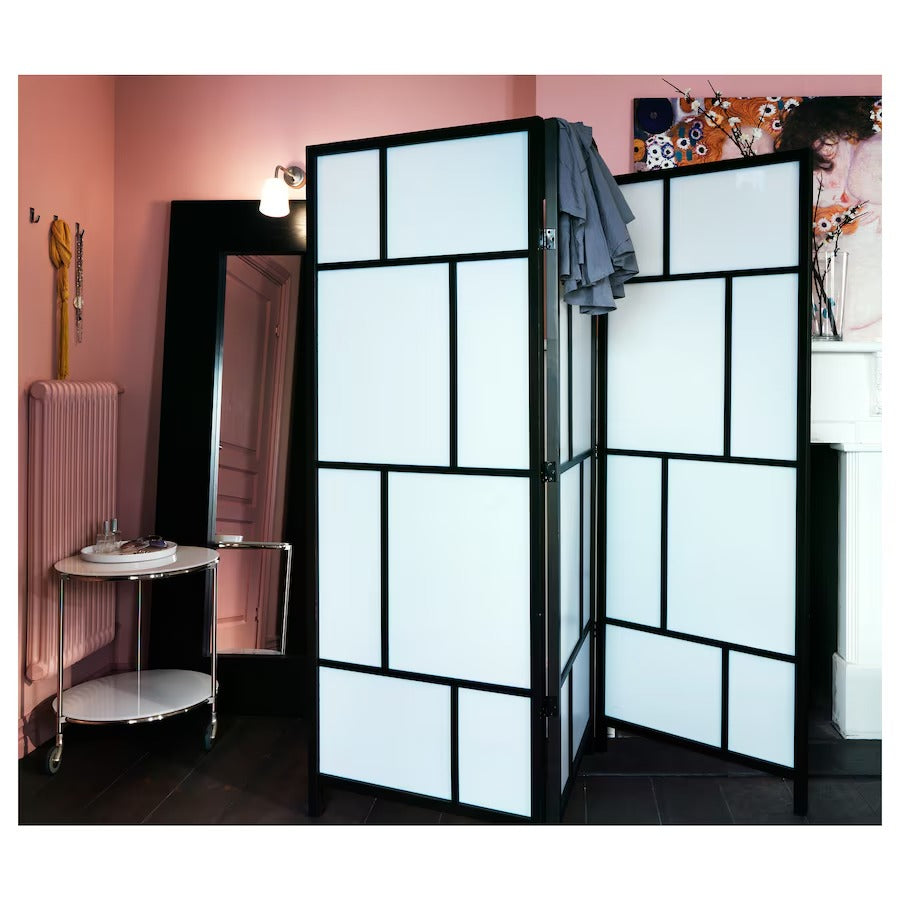 RISÖR Room divider, white/black, 216x185 cm