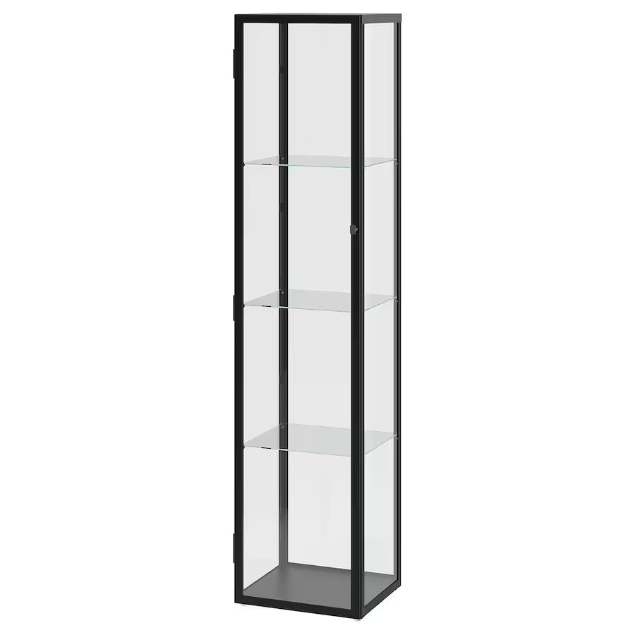 BLÅLIDEN / STRIMSÄV Glass-door cabinet with lighting, black