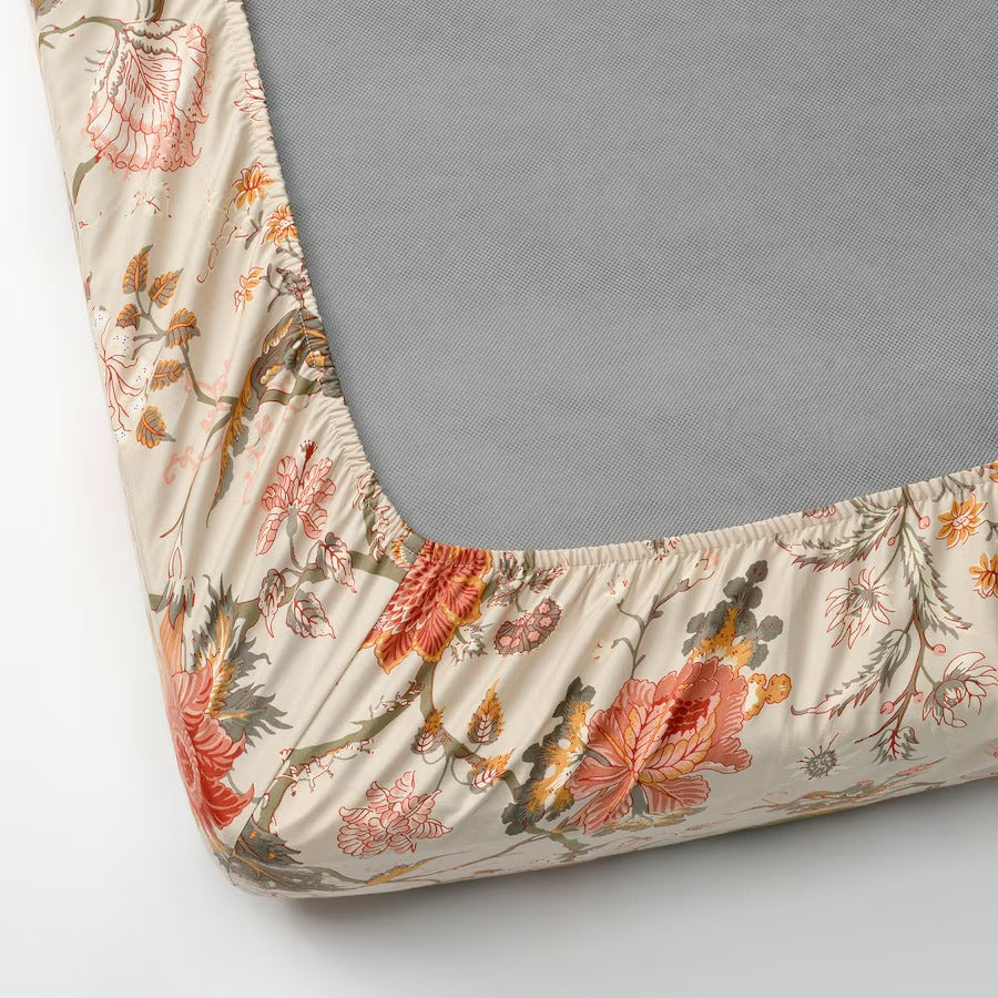 NÄSSELKLOCKA Fitted sheet, light grey-beige, 180x200 cm