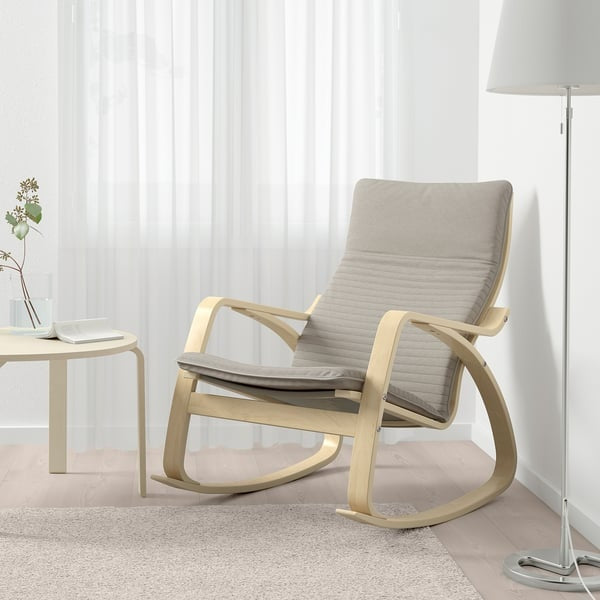 POÄNG Rocking-chair, birch veneer/Knisa light beige
