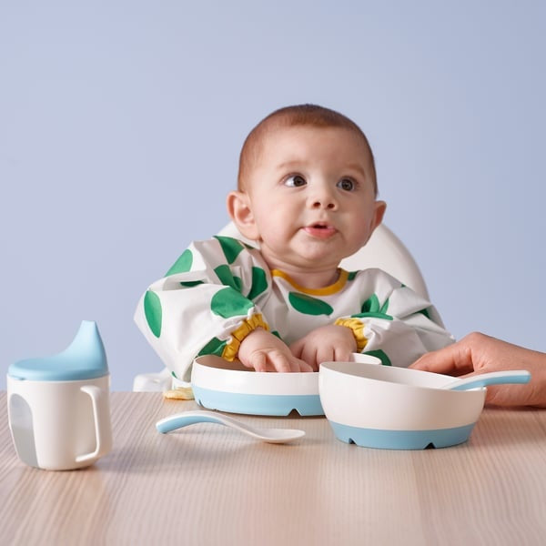 BÖRJA Feeding spoon and baby spoon, white/Green