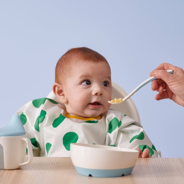 BÖRJA Feeding spoon and baby spoon, white/Green
