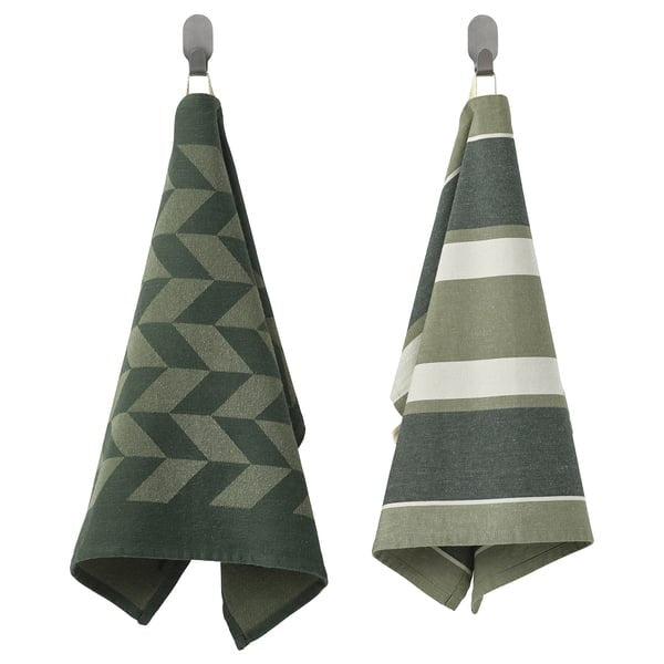 SANDVIVA Tea towel, green/white, 45x60 cm