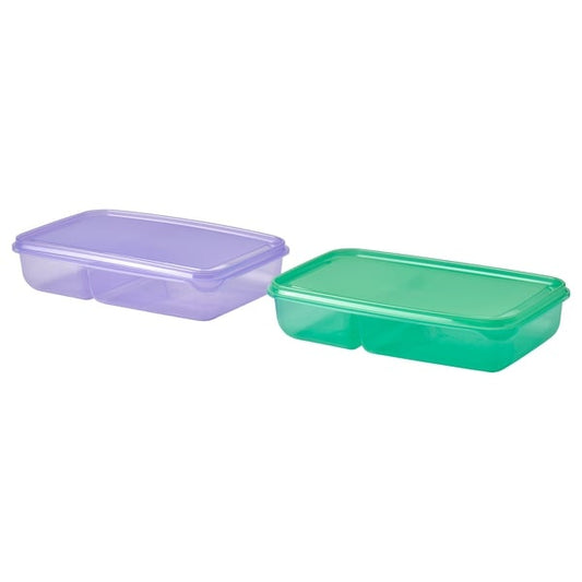 PRUTA Sandwich container with lid, lilac/green, 22x14x5 cm