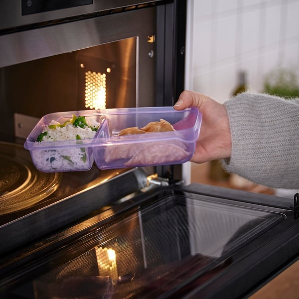 PRUTA Sandwich container with lid, lilac/green, 22x14x5 cm
