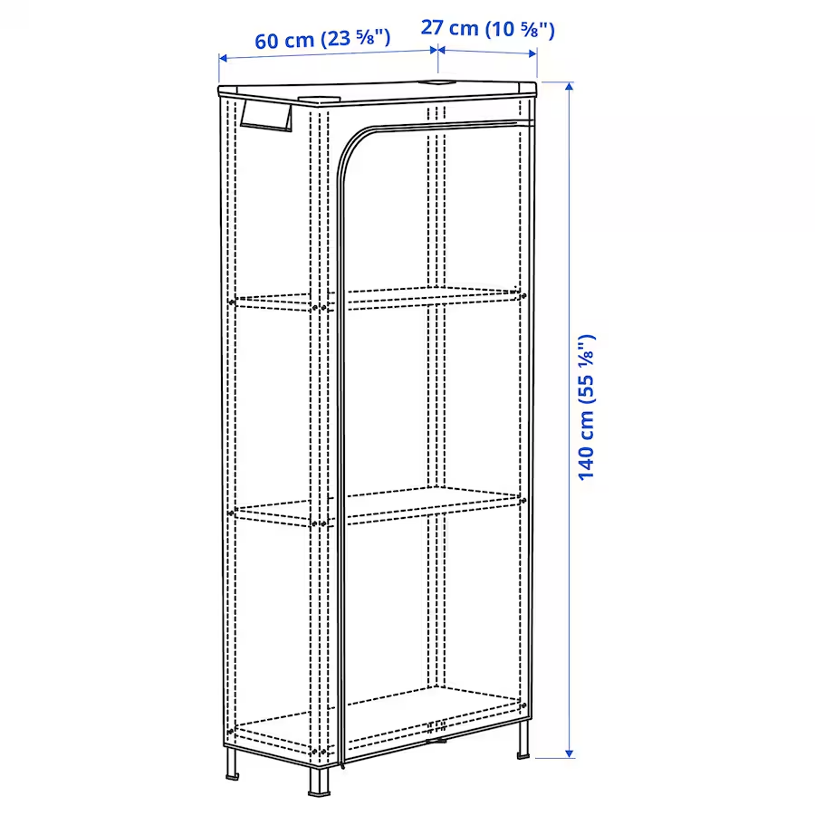 HYLLIS Shelving unit with cover, transparent, 60x27x140 cm