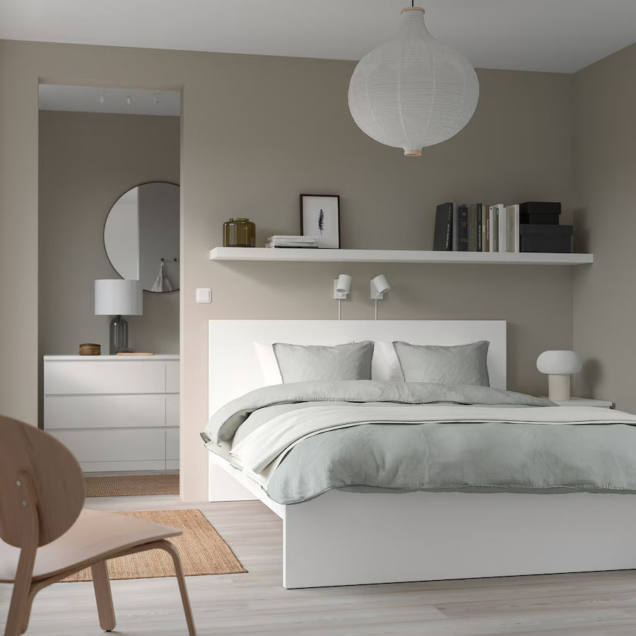 MALM Bed frame, high, white stained oak veneer/Luröy, 150x200 cm