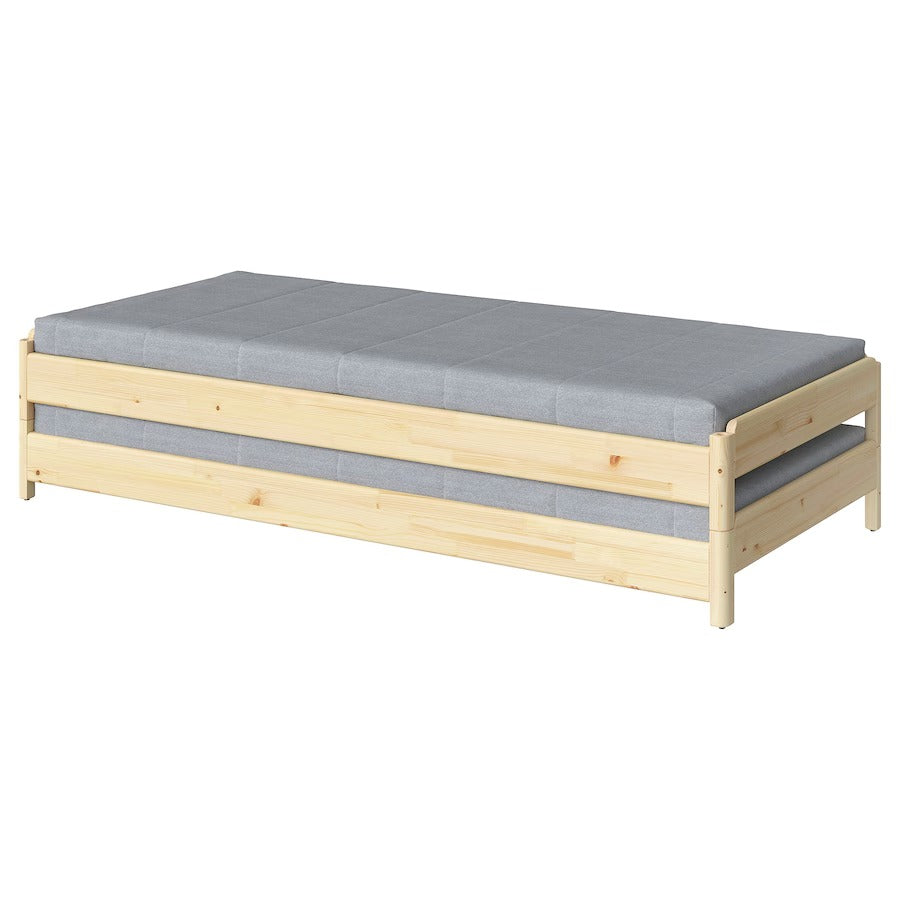 UTÅKER Stackable bed with 2 mattresses, pine/Åfjäll firm, 80x200 cm