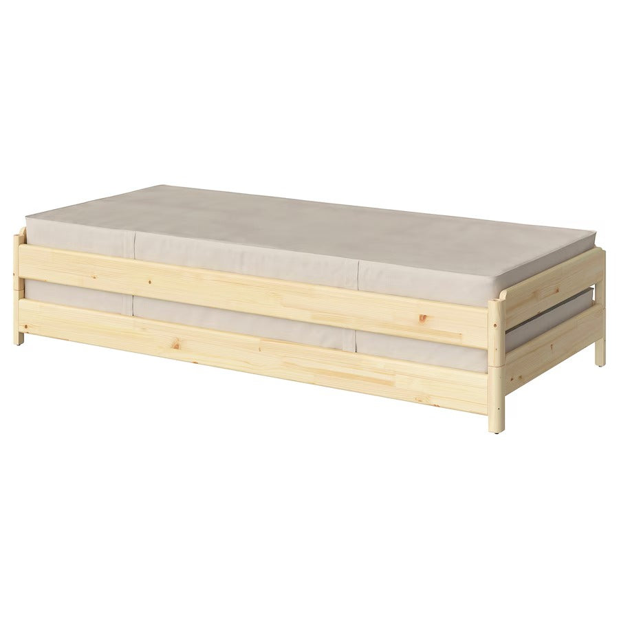 UTÅKER Stackable bed with 2 mattresses, pine/Åfjäll firm, 80x200 cm