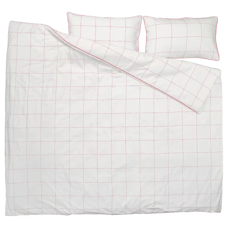 BREDVECKLARE Duvet cover and 2 pillowcases, white blue/check, 200x200/50x80 cm