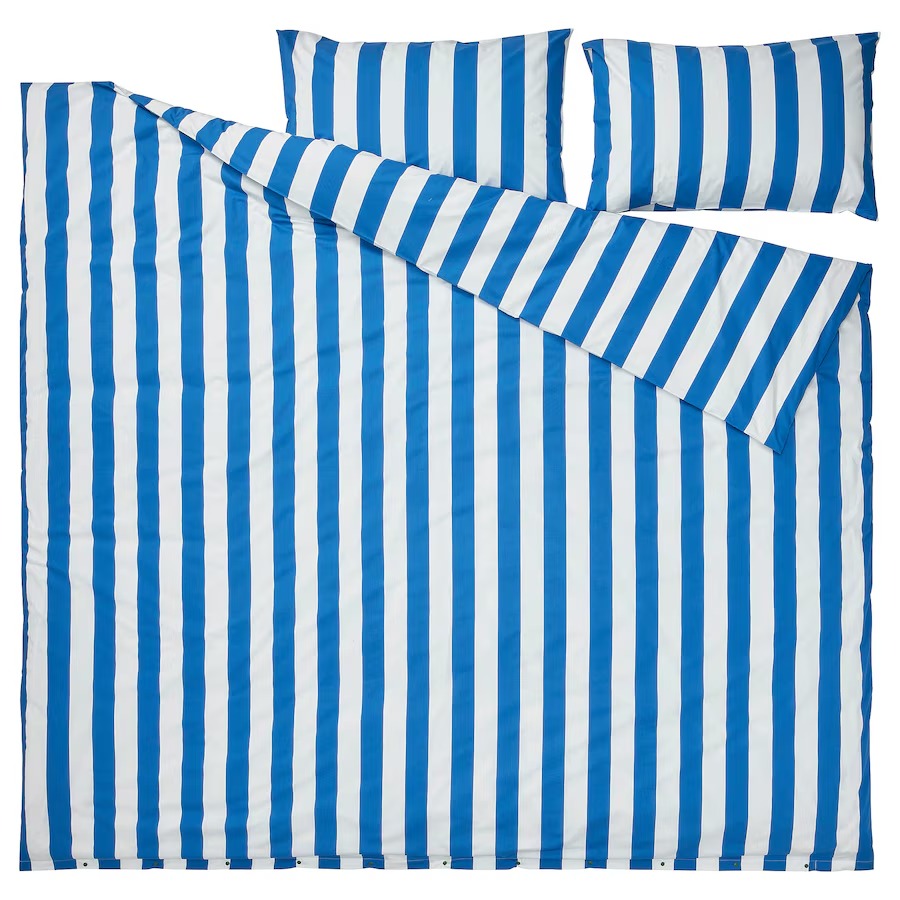 SLÅNHÖSTMAL Duvet cover and pillowcase, black/white/striped, 150x200/50x80 cm