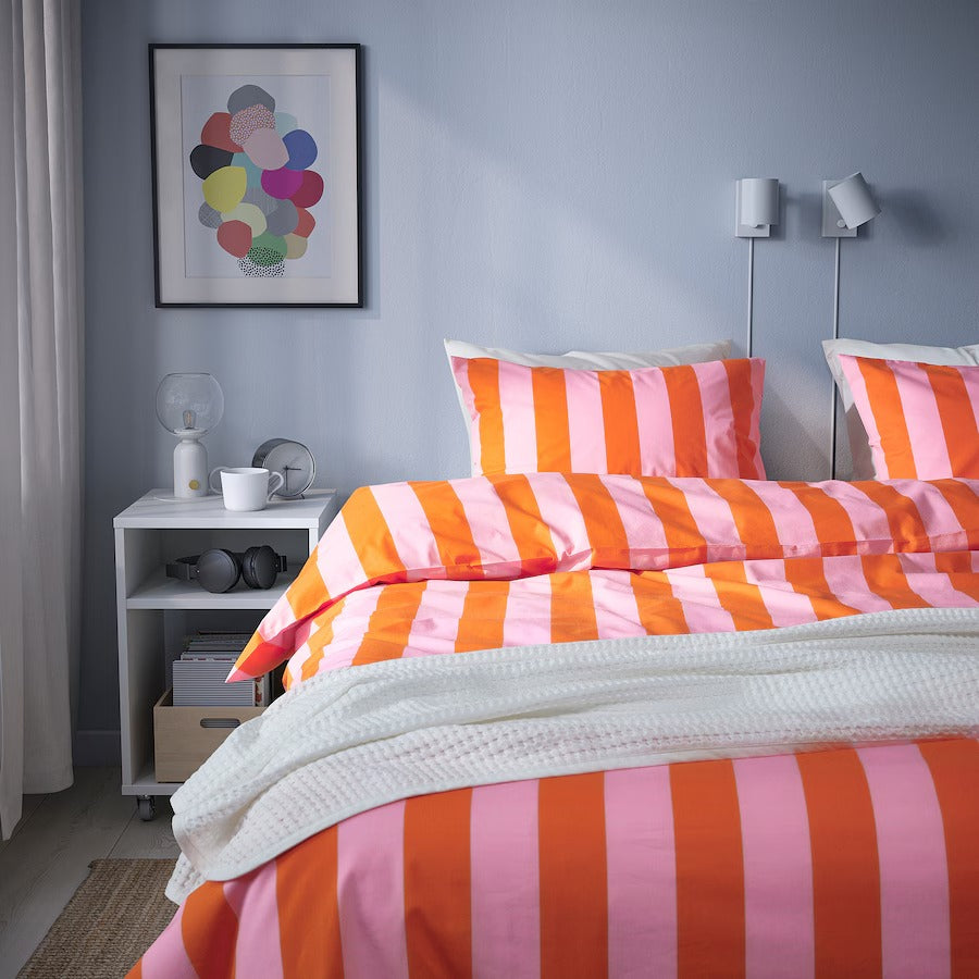 SLÅNHÖSTMAL Duvet cover and pillowcase, black/white/striped, 150x200/50x80 cm