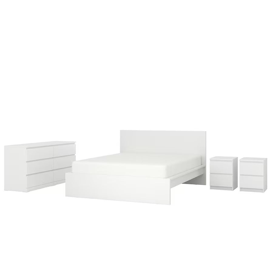 MALM Bedroom furniture, set of 4, white stained oak veneer, 180x200 cm