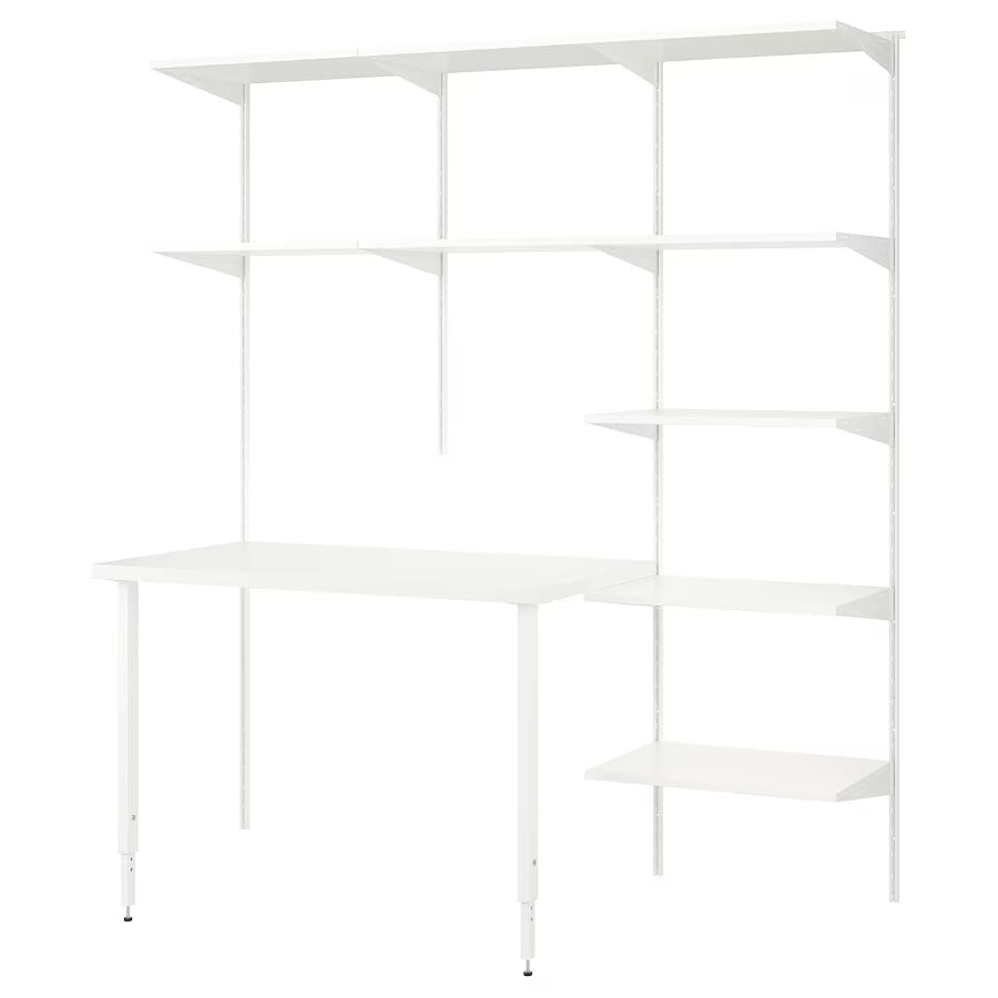 BOAXEL / LAGKAPTEN Shelving unit with table top, white, 250x62x201 cm