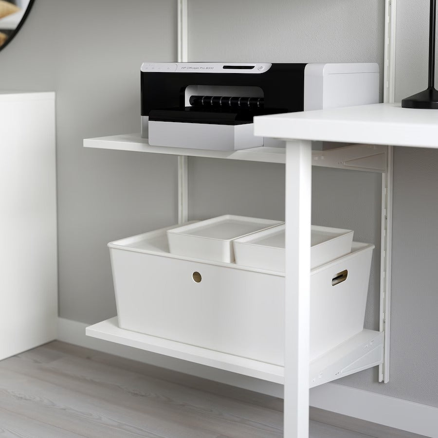 BOAXEL / LAGKAPTEN Shelving unit with table top, white, 250x62x201 cm