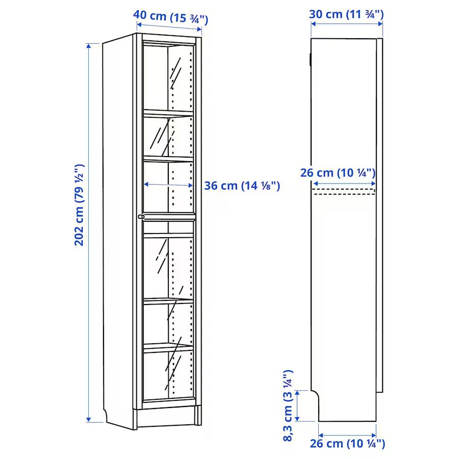 BILLY / OXBERG Bookcase with glass door, white/glass, 40x30x202 cm