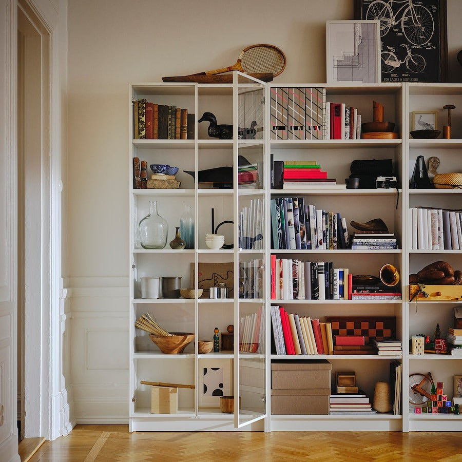 BILLY / HÖGBO Bookcase combination w glass doors, black oak effect/black, 40x30x202 cm