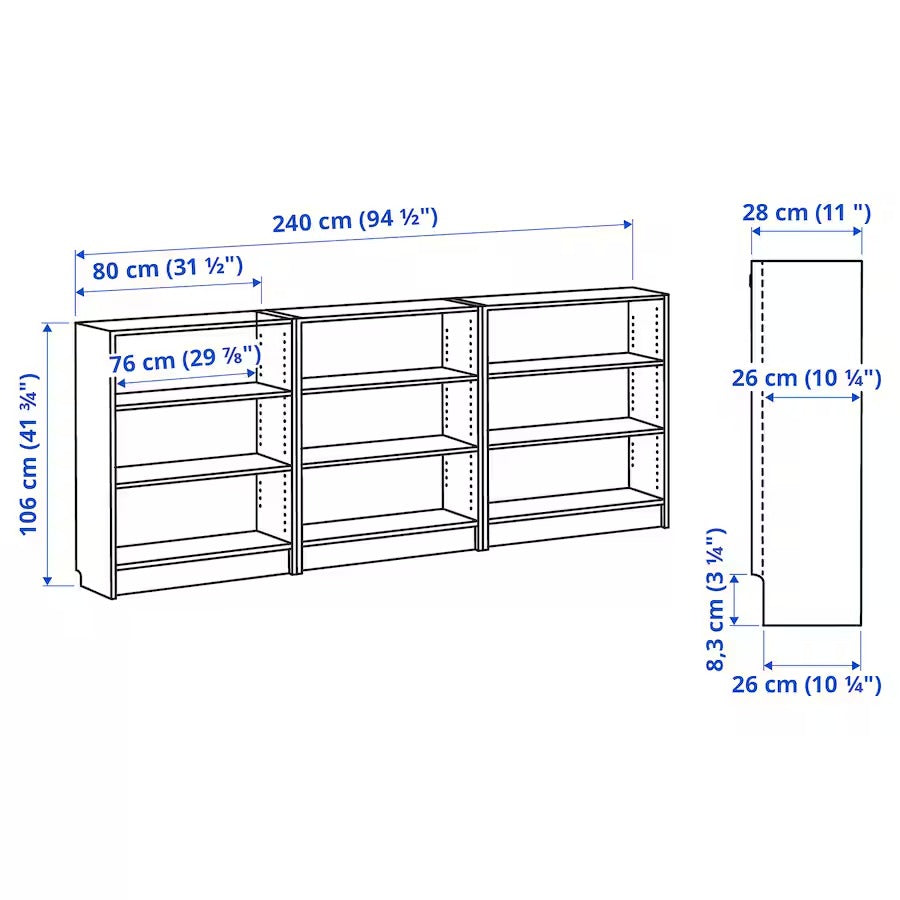 BILLY Bookcase combination, oak effect, 240x28x106 cm