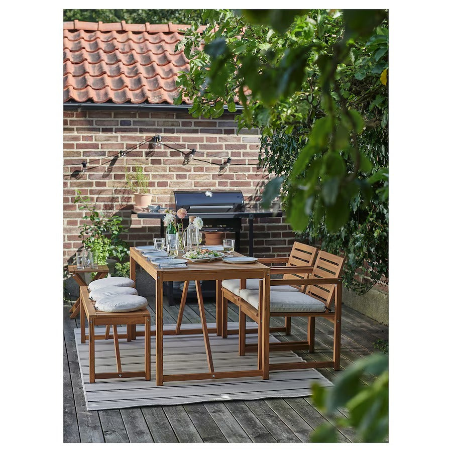 NÄMMARÖ Table+2 chairs+ bench, outdoor, light brown stained, 140 cm