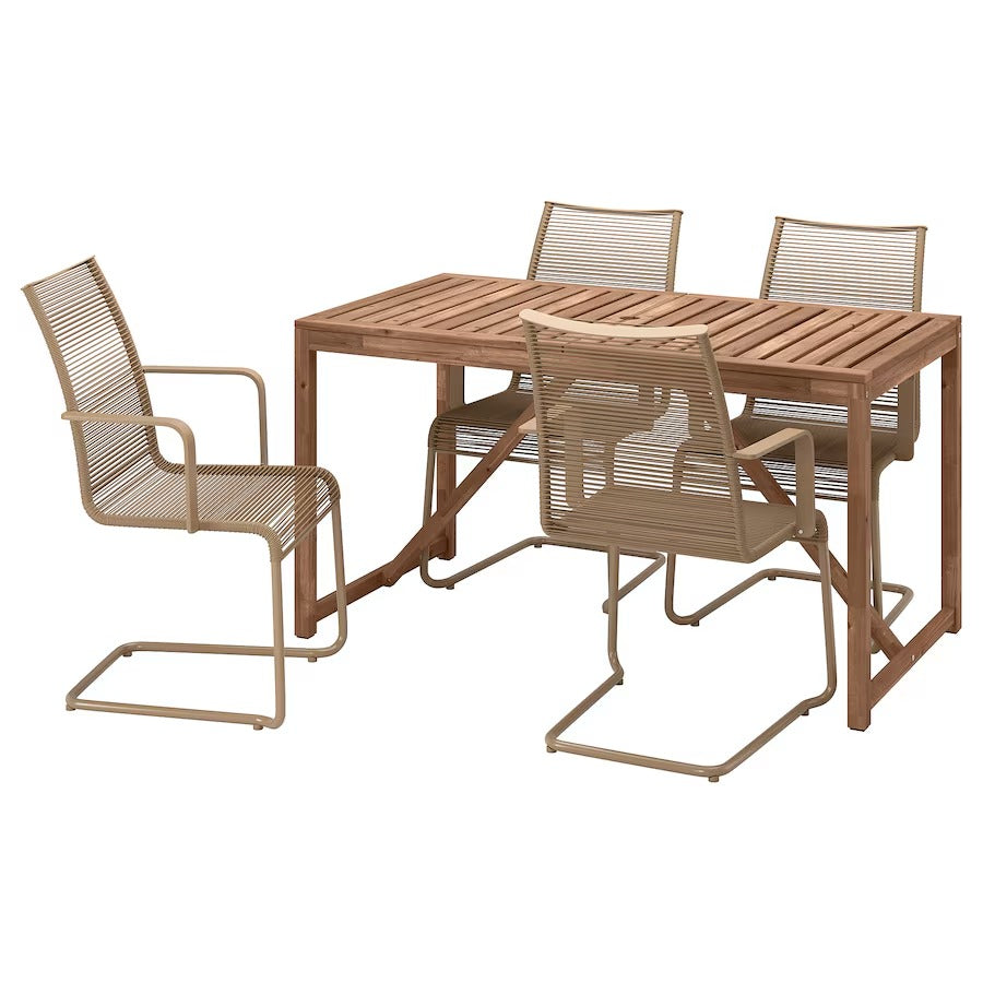 NÄMMARÖ Table+2 chairs+ bench, outdoor, light brown stained, 140 cm