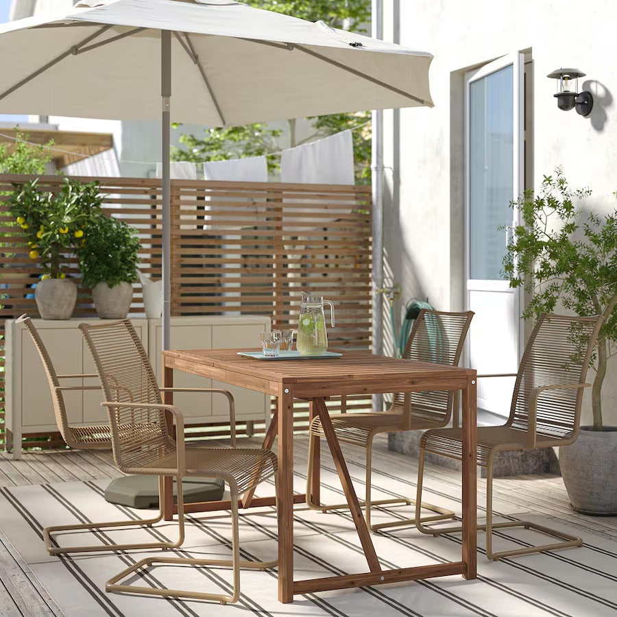 NÄMMARÖ Table+2 chairs+ bench, outdoor, light brown stained, 140 cm