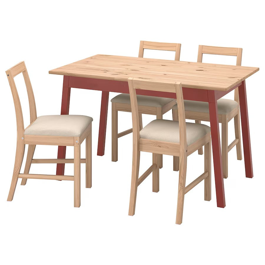 PINNTORP / PINNTORP Table and 4 chairs, light brown stained red stained/red stained, 125 cm