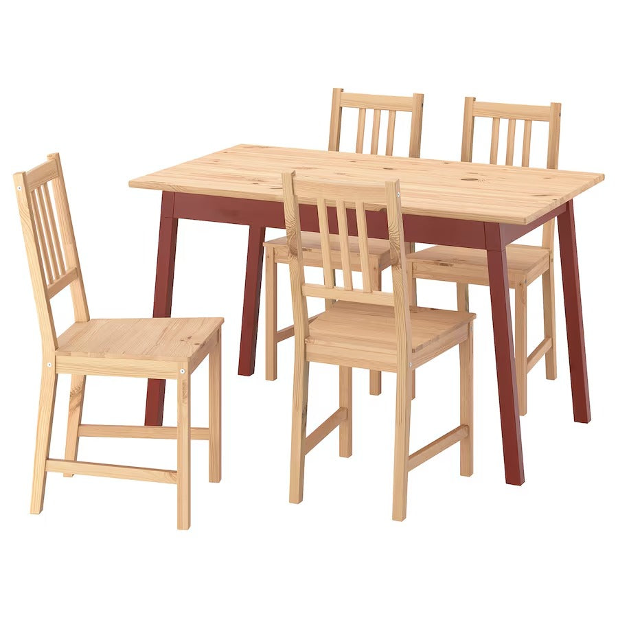 PINNTORP / PINNTORP Table and 4 chairs, light brown stained red stained/red stained, 125 cm