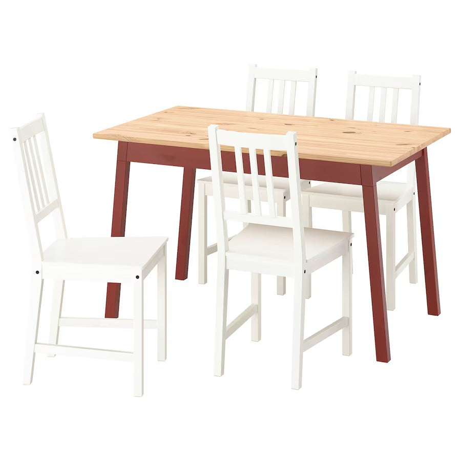 PINNTORP / PINNTORP Table and 4 chairs, light brown stained red stained/red stained, 125 cm