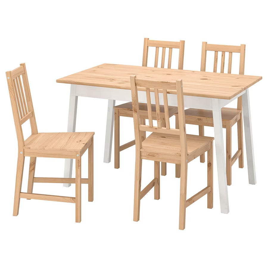 PINNTORP / STEFAN Table and 4 chairs, light brown stained white stained/white, 125 cm