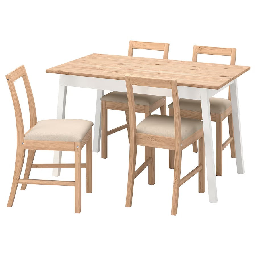 PINNTORP / STEFAN Table and 4 chairs, light brown stained white stained/white, 125 cm