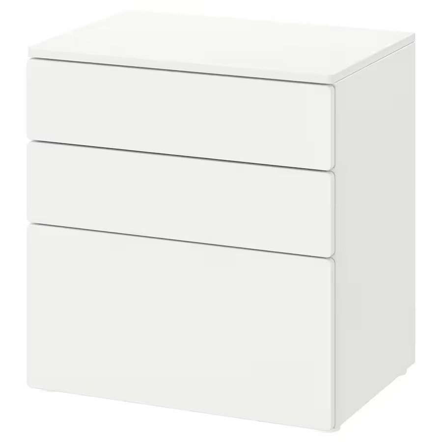 SMÅSTAD / PLATSA Chest of 3 drawers, white/pale pink, 60x42x63 cm