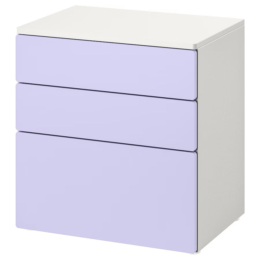 SMÅSTAD / PLATSA Chest of 3 drawers, white/pale pink, 60x42x63 cm