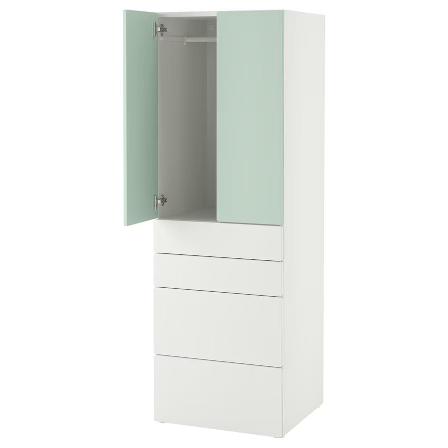 SMÅSTAD / PLATSA Wardrobe, white blue/with 4 drawers, 60x57x181 cm