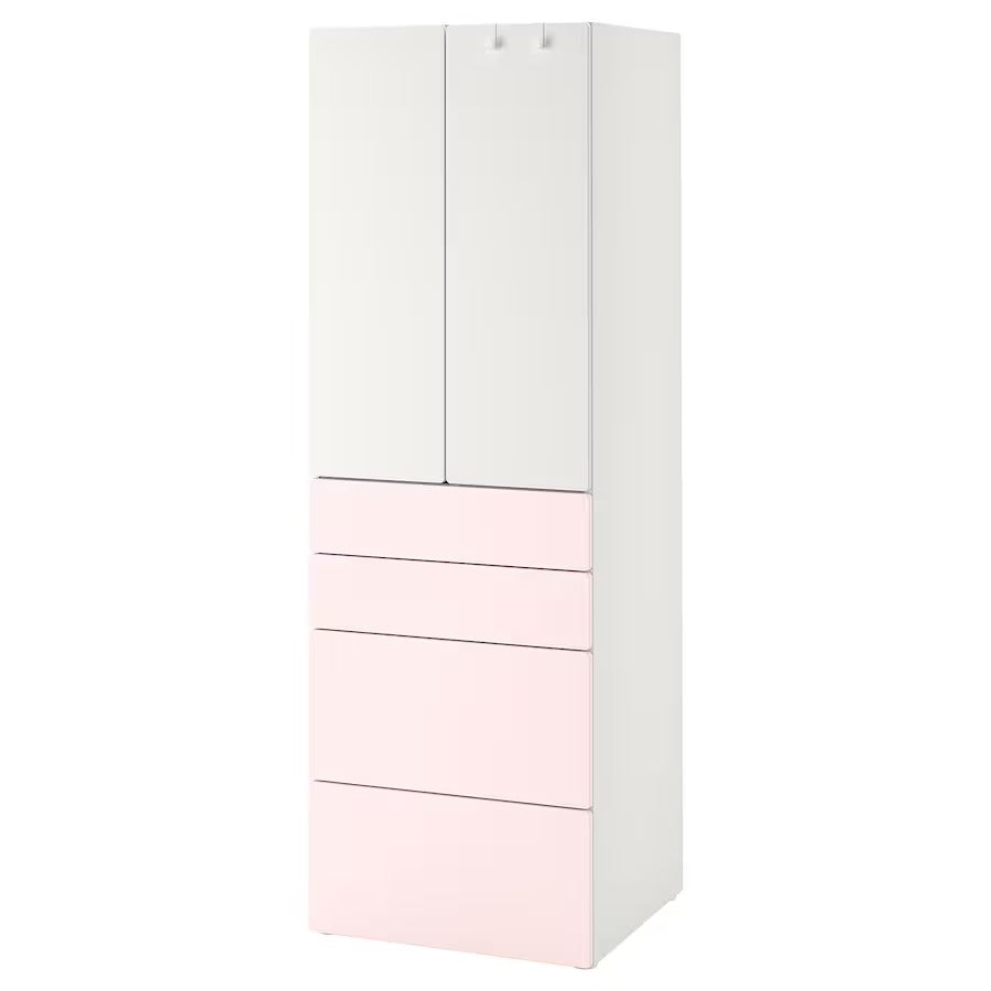 SMÅSTAD / PLATSA Wardrobe, white blue/with 4 drawers, 60x57x181 cm