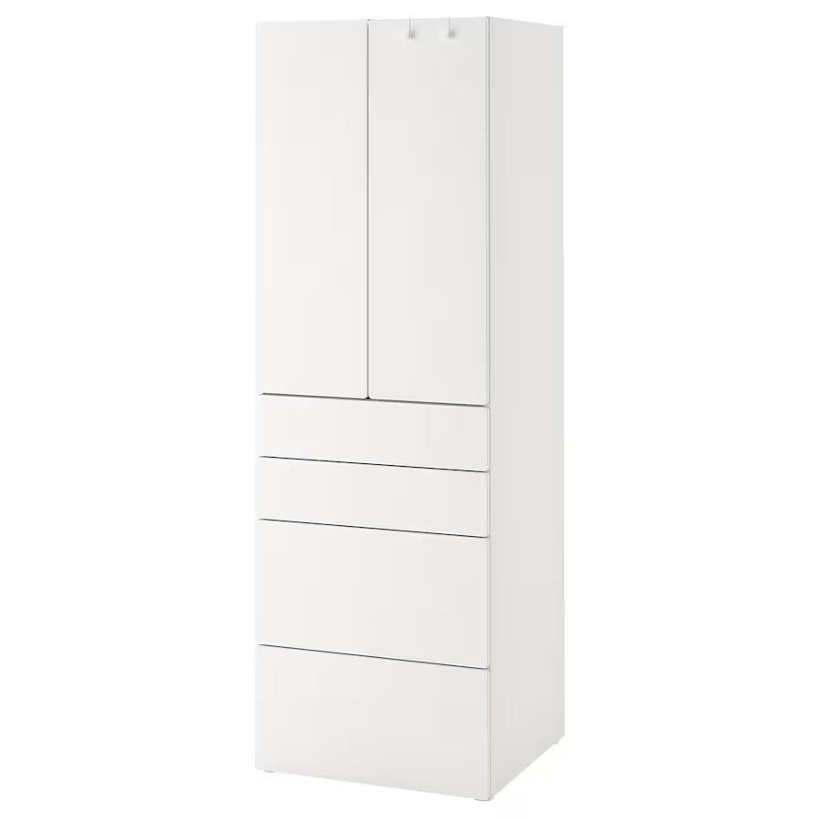 SMÅSTAD / PLATSA Wardrobe, white blue/with 4 drawers, 60x57x181 cm