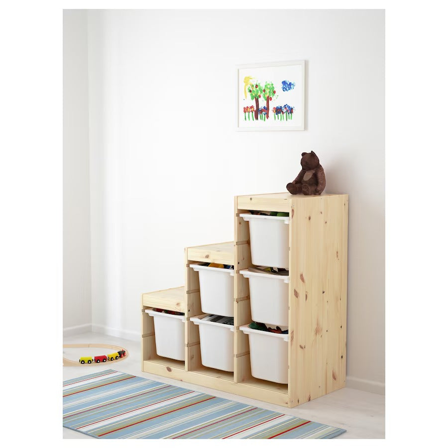 TROFAST Storage combination, light white stained pine/turquoise, 94x44x91 cm