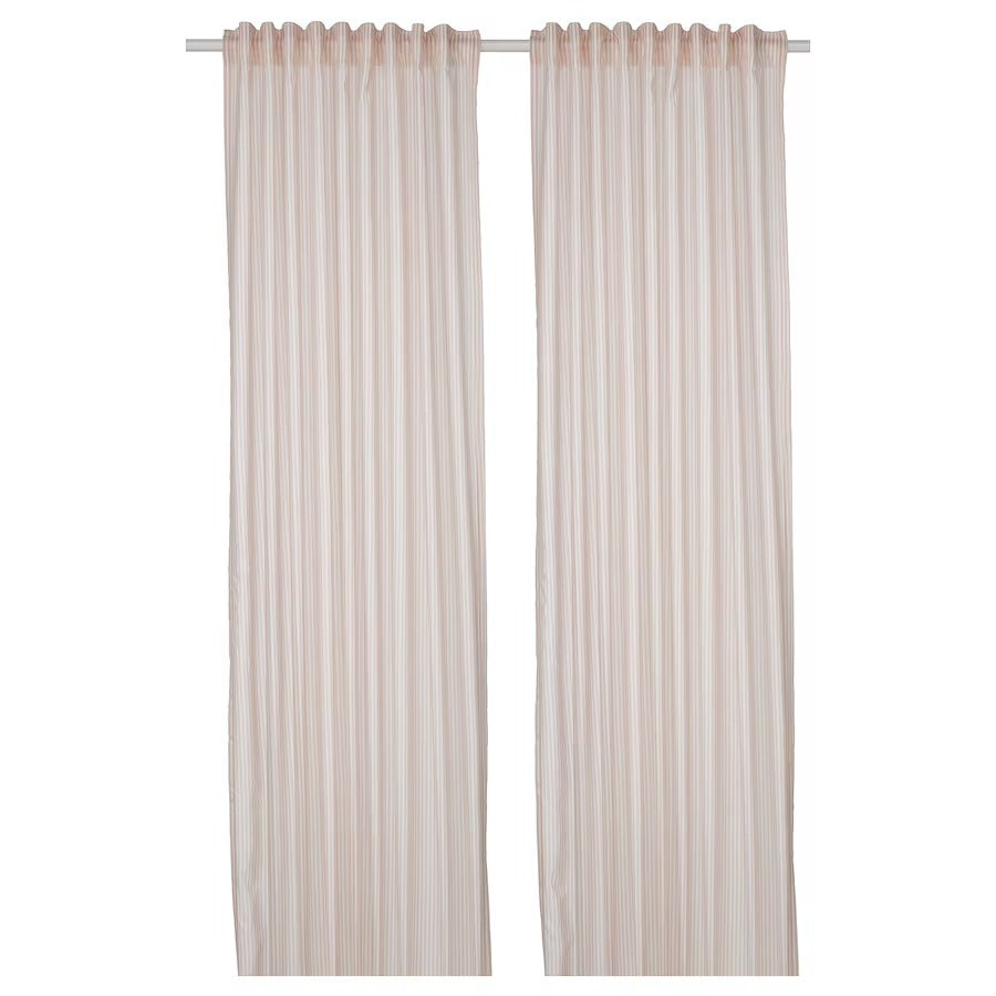 BYMOTT Curtains, 1 pair, white/light grey striped, 120x250 cm