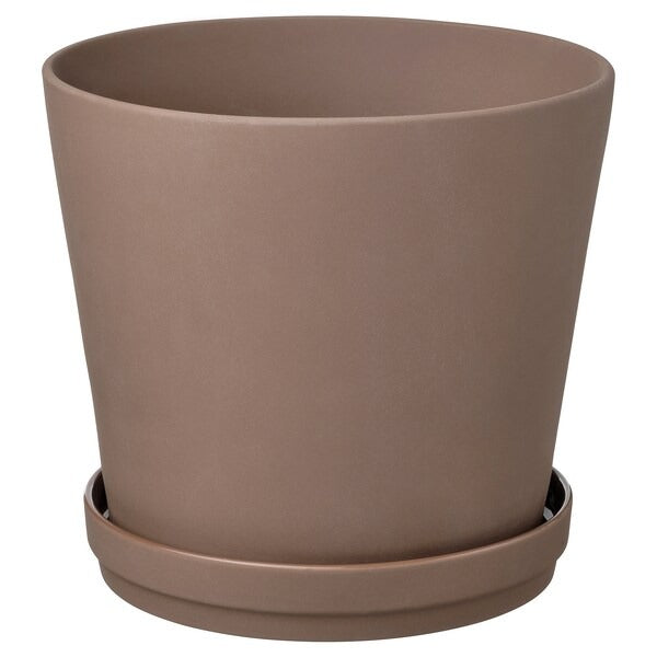 KLARBÄR Plant pot with saucer, in/outdoor brown, 24 cm