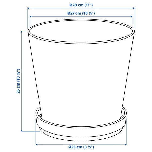 KLARBÄR Plant pot with saucer, in/outdoor brown, 24 cm