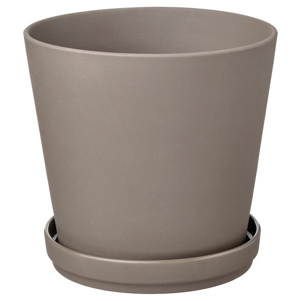 KLARBÄR Plant pot with saucer, in/outdoor brown, 24 cm