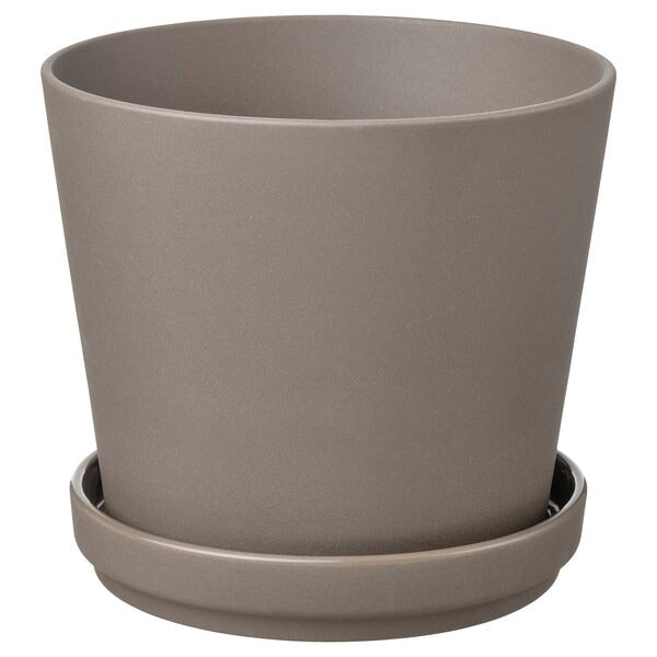 KLARBÄR Plant pot with saucer, in/outdoor brown, 24 cm