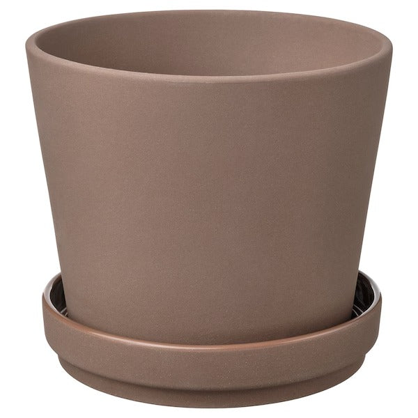 KLARBÄR Plant pot with saucer, in/outdoor brown, 24 cm